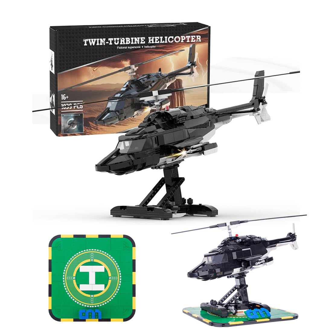 CubiMythx Helicopter Building Blocks and Construction Toy, Collectible Military-Themed Model to Build and Display, Great Gift for Military Fans (