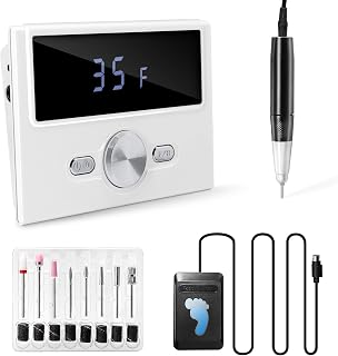 Electric Nail Drill,Large Screen Display Electric Nail File for Acrylic Gel Nails,Nail E-File Polishing Tool for Manicure Gel Nails Polish Removal,with Nail Drill Bits Sanding Bands & Pedal