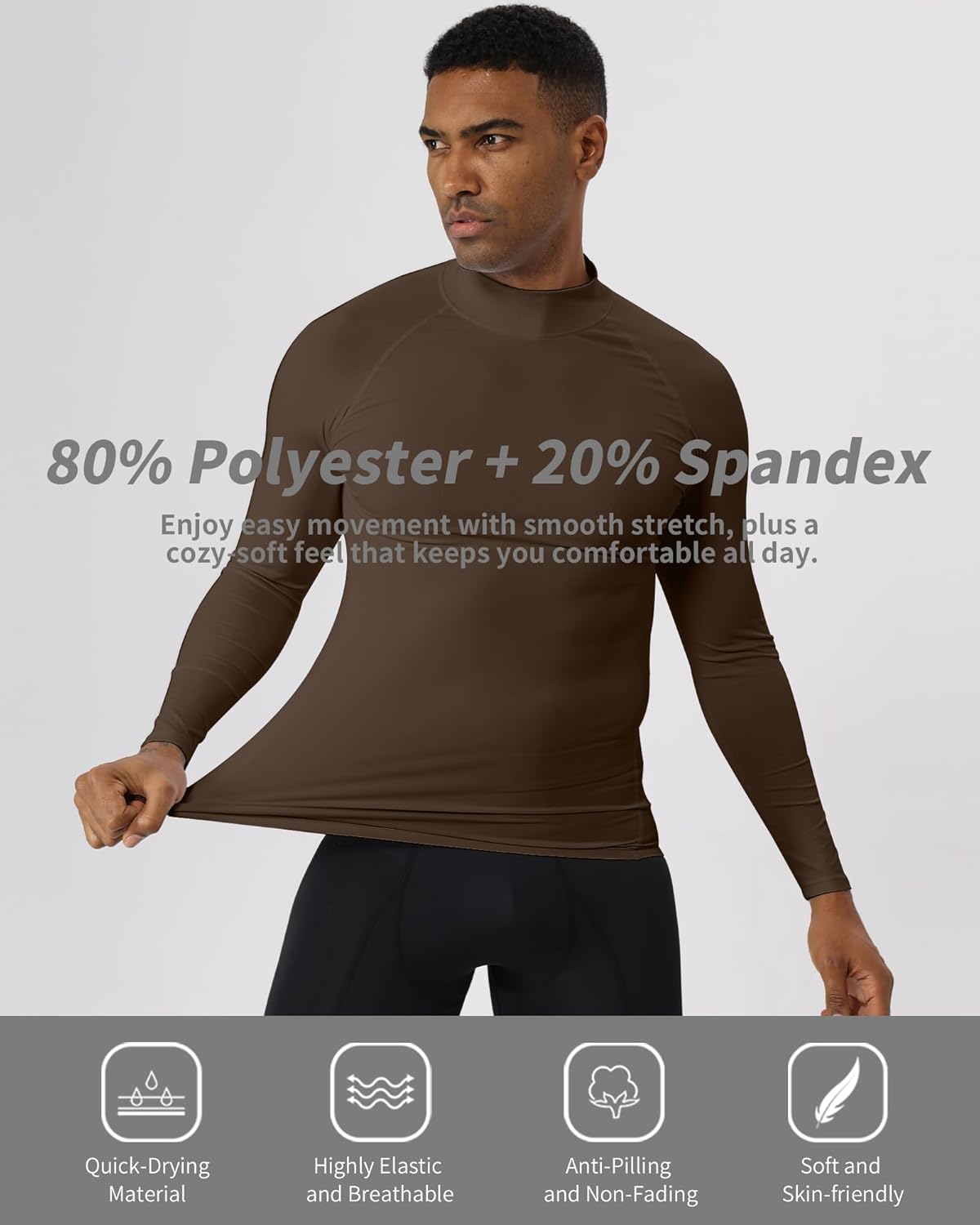 Compression Shirt Men Long Sleeve Turtle Neck Athletic Base Layer T-Shirts Moisture-Wicking Compression Tops - Image 7