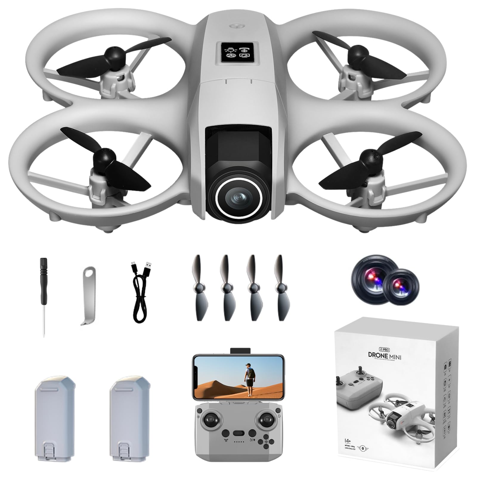 Drone with HD Camera for Adults, Under 249g 360° Rolling One-Key Takeoff/Landing, Headless Mode Lightweight Portable Drones with Body Lights & 2 Batteries I1 Pro Mini RC Quadcopter Gift for Beginners