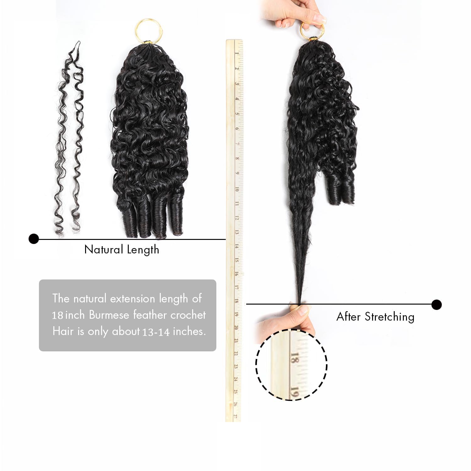 Burmese Curly Crochet Human Hair 40 cm 60 g Feather Crochet Human Hair Pre-Separated Hair Premium Wiederverwendbar Miracle Knots