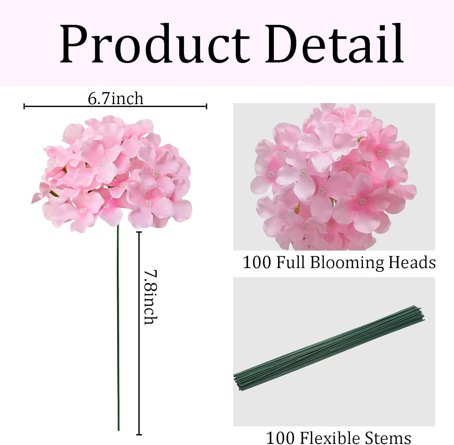 100 Pcs Faux Pink Hydrangea Artificial Flowers Bulk, Fake Silk Hydrangea Flowers Heads with Stems for Wedding Decorations Garden Party Baby Shower Porch Home Decor Table Centerpieces - Image 3