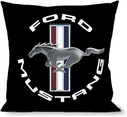 Cojín Decorativo Manta Ford Mustang Tri Bar Logo Negro Blanco Plata Rojo Azul