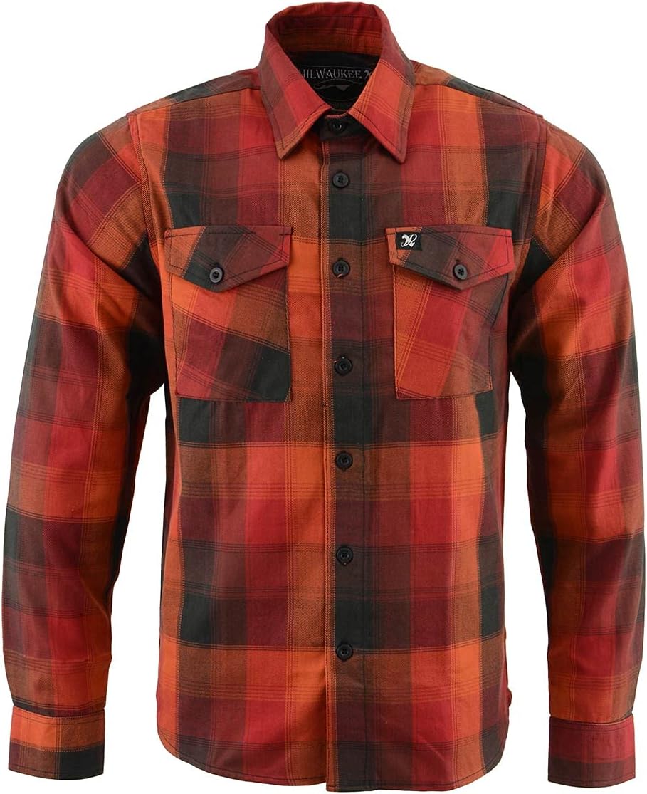 Milwaukee Leather MNG11641 Men's Flannel Plaid Shirt Orange with Red and Black Long Sleeve Cotton Button Down Shirt - Image 4