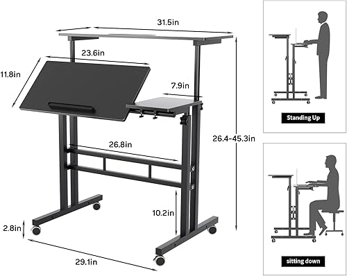 Miniatura 3 de SogesHome Mesa de escritorio ajustable para computadora portátil de 31.5 pulgadas, bandeja de carrito de escritorio con soporte para computadora,