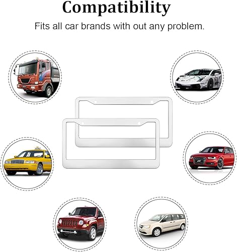 Miniatura 4 de Marco de matrícula para automóvil, 2 marcos de matrícula delanteros y traseros impermeables mate con tornillos antirrobo, juego universal para la