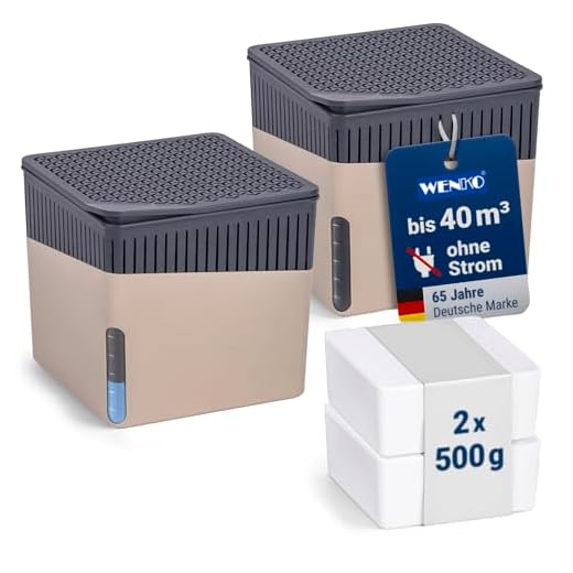 WENKO Luftentfeuchter Grau 1 kg - Raumentfeuchter, für Räume bis 80 m³, 23 x 15 x 15 cm, Hellgrau 7 WENKO Raumentfeuchter Cube Beige 500 g