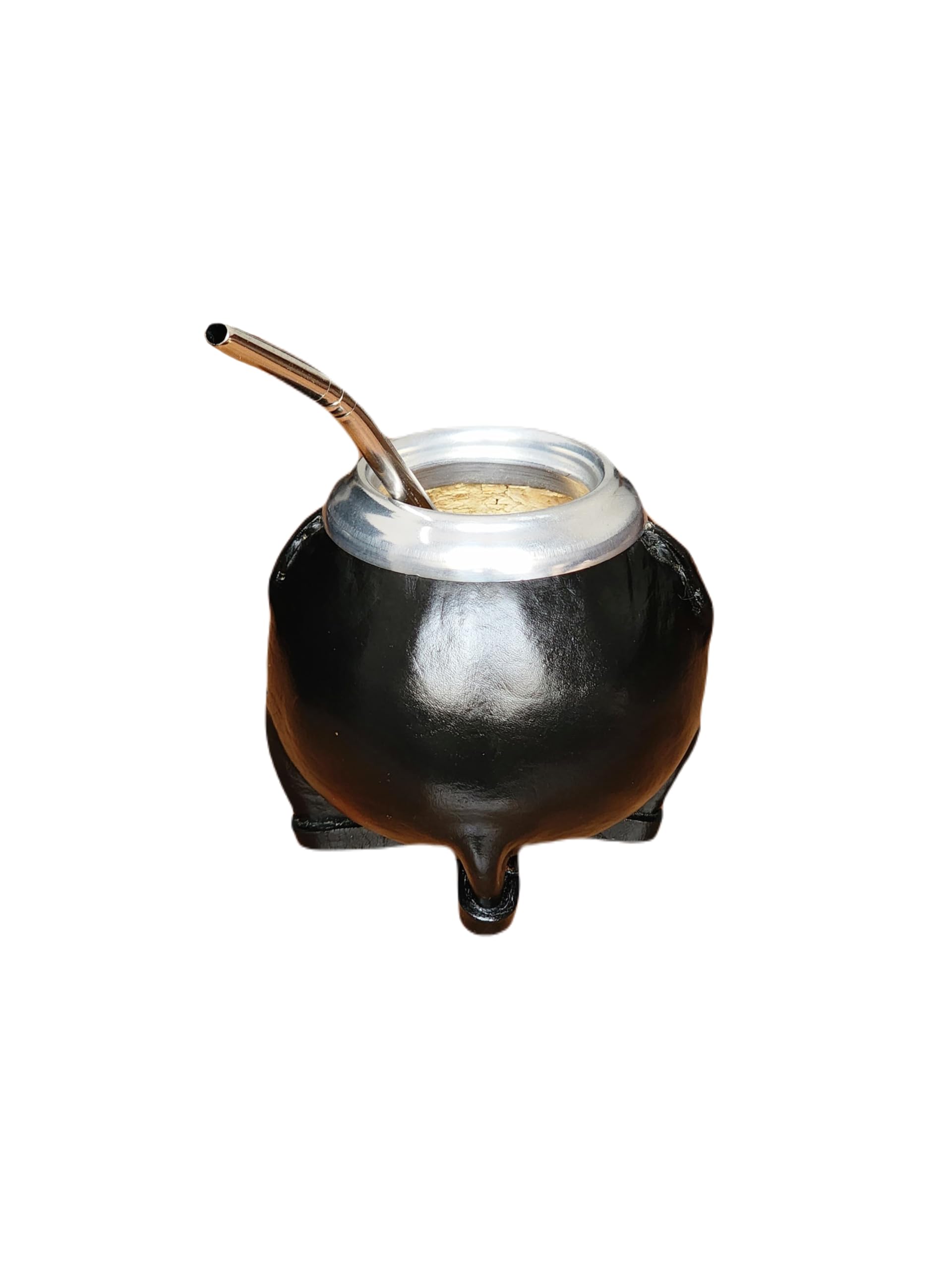 Argentyński ręcznie robiony matowy wykonany z naturalnej dyni i czarnej skóry, matowy ze stalową żarówką, Yerba Mate Gourd Cup, Matowy kubek