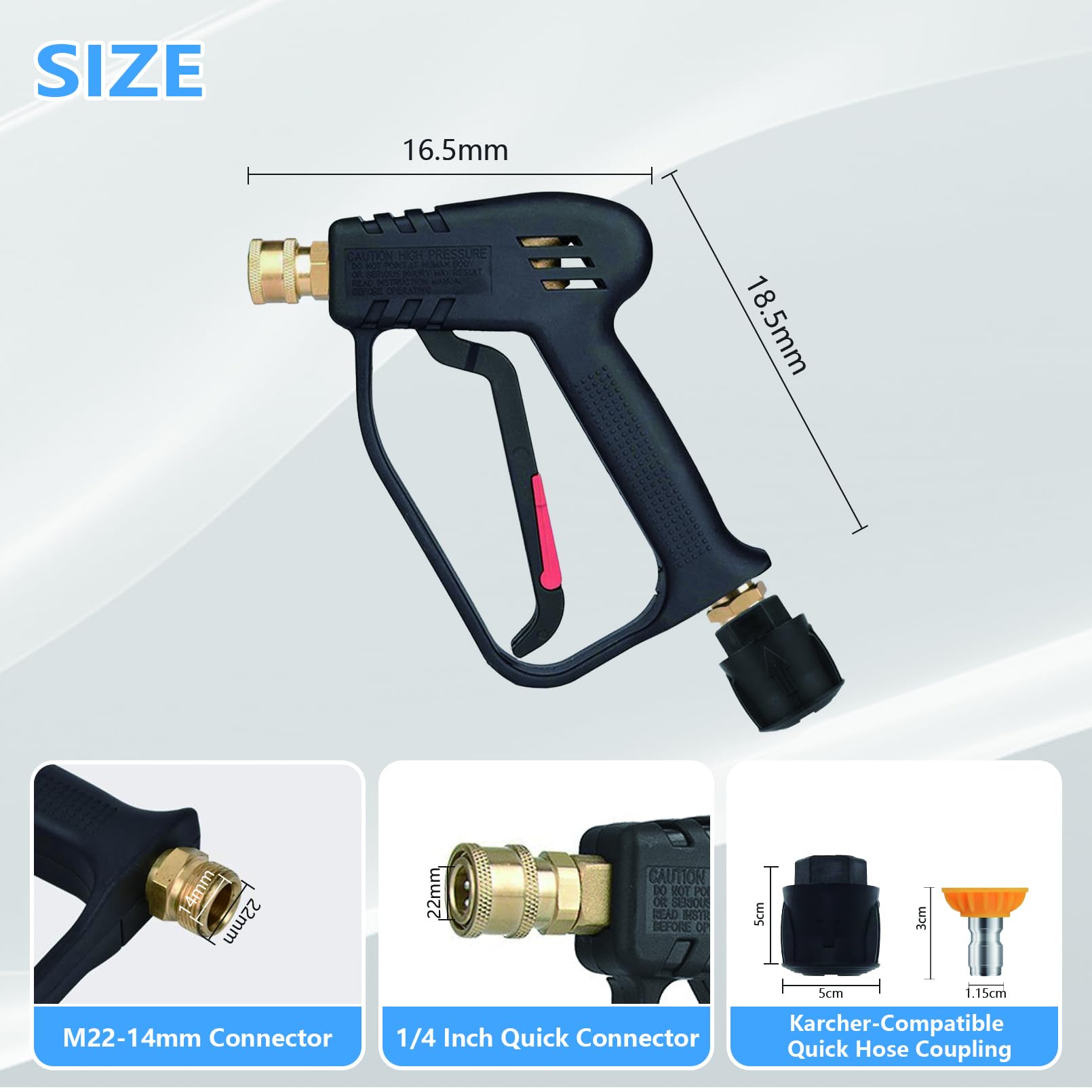 Pistolet do myjki ciśnieniowej 4000PSI z przyłączem wlotowym ID M22-14 mm, zawiera szybkie złącze obsługuje systemy serii Karcher K - pistolet wyzwalający do automatycznego czyszczenia Cechy