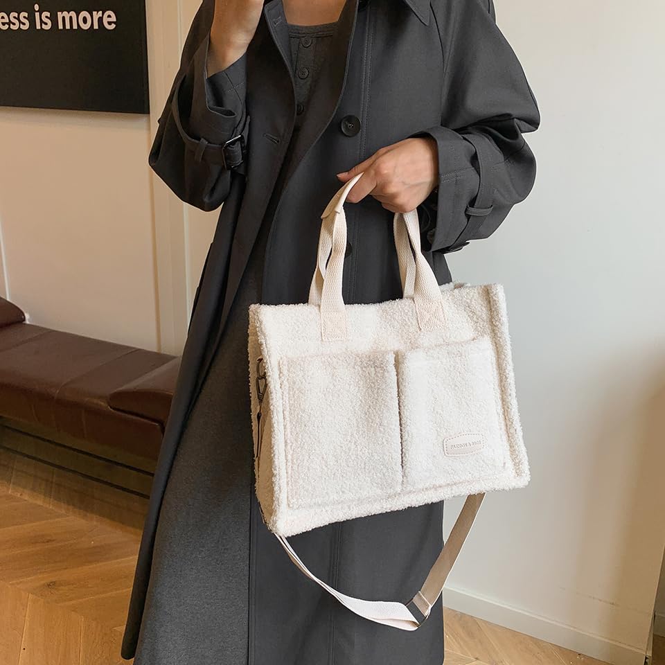 Image of Cherry Tote Bag for Women Canvas Patched Purse Cute Shoulder Bag Multi-Pocket Satchel Handbag for work travel