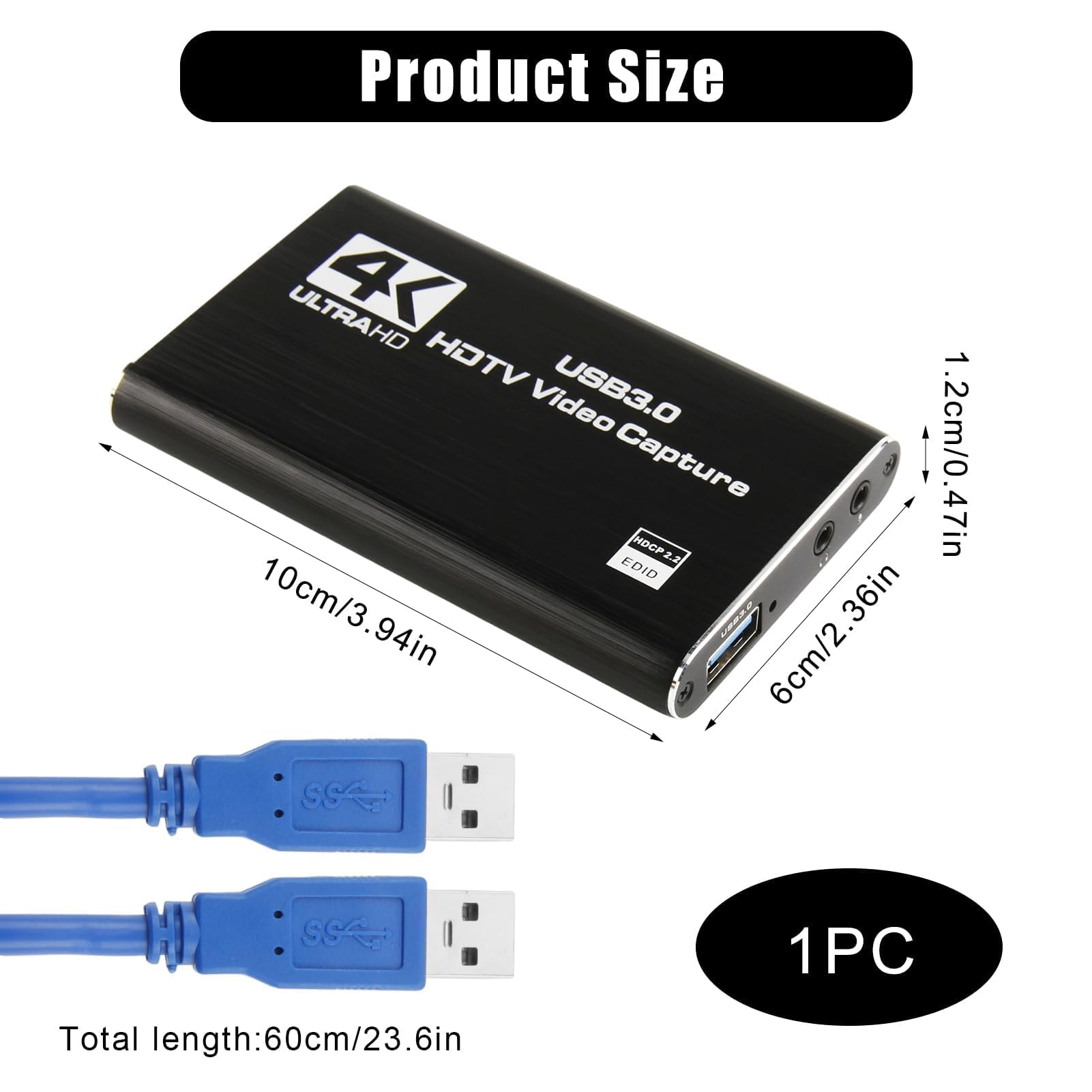 Tarjeta de captura de video HDMI 4K para transmisión, Full HD 1080P 60FPS USB 3.0 tarjeta de captura de audio y video para Nintendo Switch PS5 Xbox 3ds PS4 PC cámara OBS