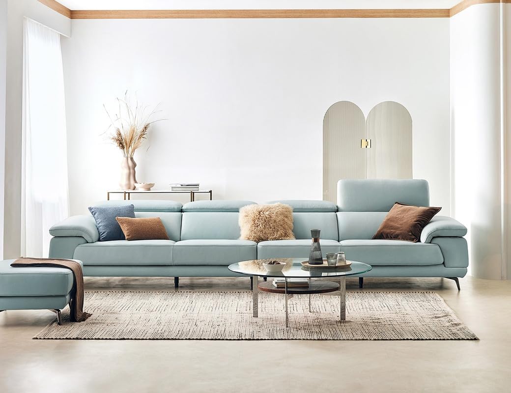 Fabrique Dream Leatherette 5 Seater Sofa Set with Puffy | Moveable Headrest | Luxury & Comfortable Furniture Perfect for Home Guests Office & Living Room | Stainless Steel Legs | Light Blue-image-28