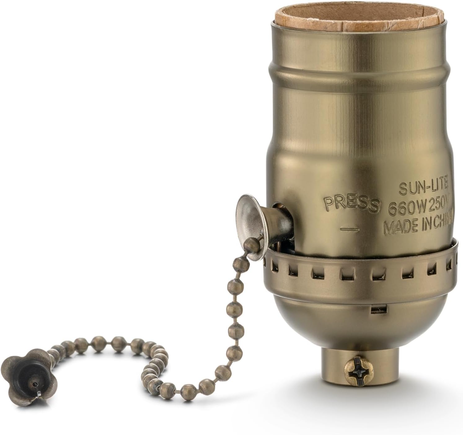 Pull Chain Lamp Socket Replacement, E26 Standard Threaded Base, Lamp Parts for Table and Floor Lamps, Light Bulb Socket with Pull Chain Lamp Switch, UL Listed, 1 Pack (Antique Brass)