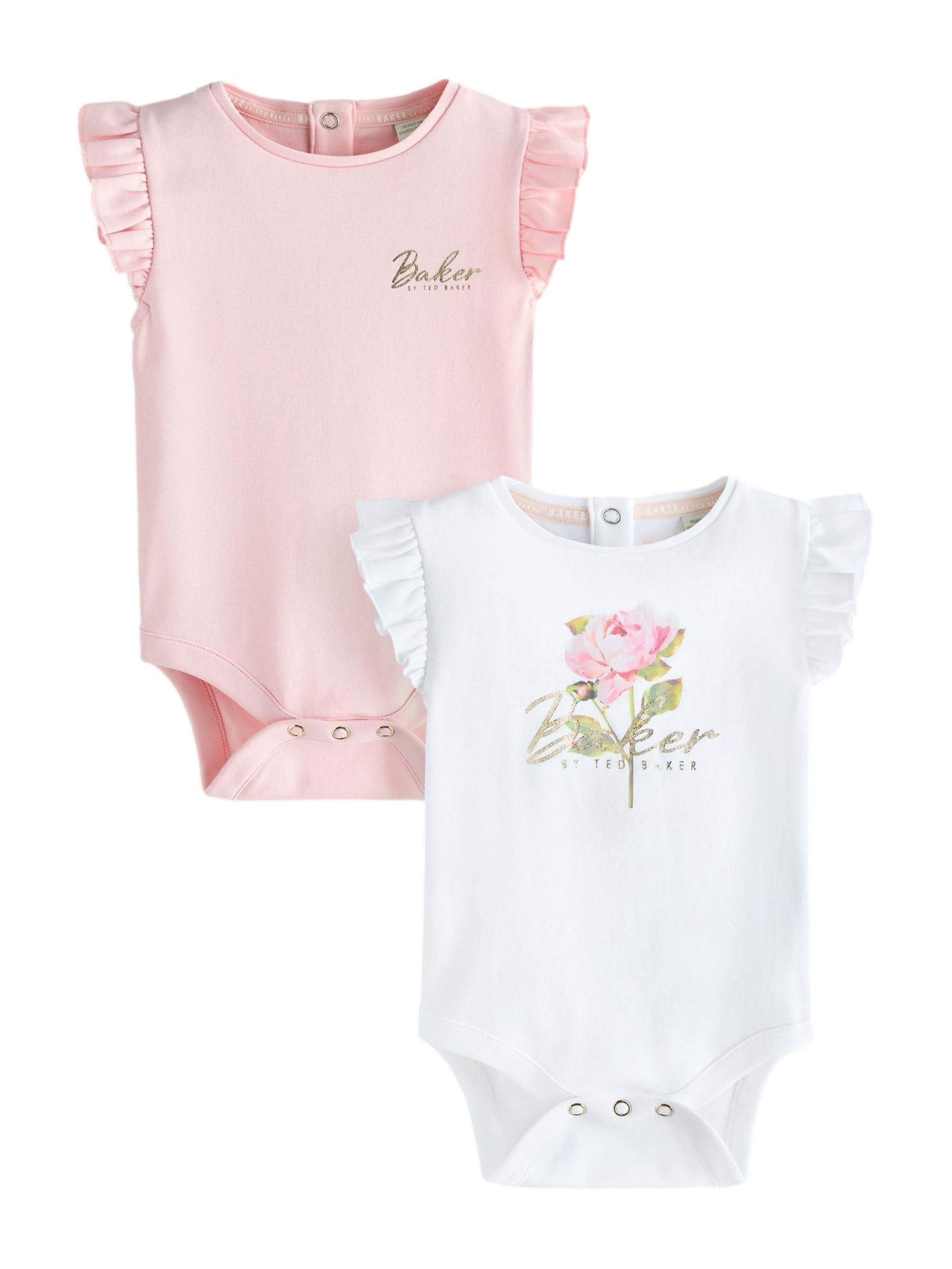Bambina - Confezione da 2 body con ruches | Bianco / rosa, Neonato, Standard, Button, 100% cotone
