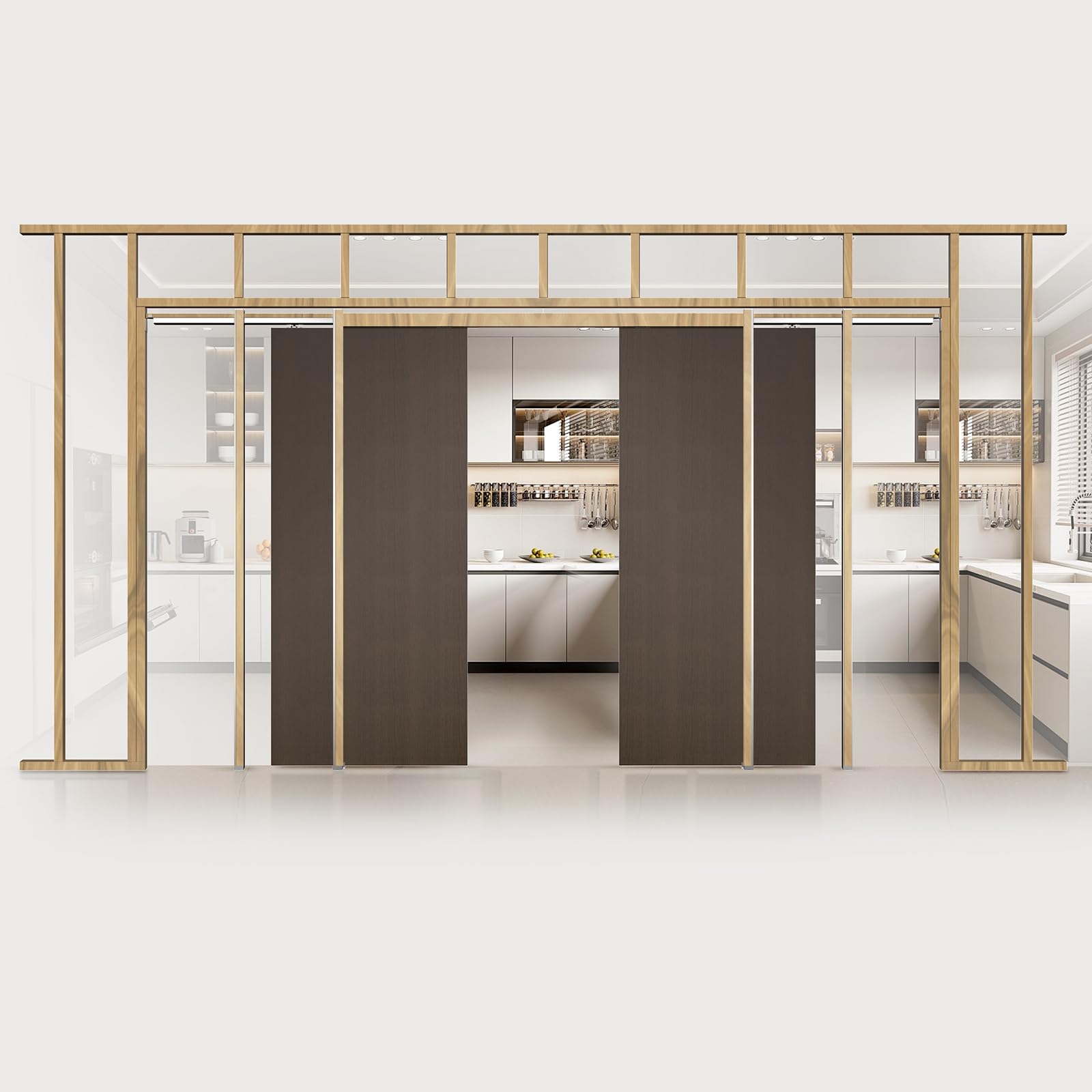 VEVOR Kit de Marco para Puerta Corrediza de Madera y Acero Galvanizado para Puertas de 1219-1829 mm de Ancho y 2032 mm de Alto con Mecanismo de Cierre suave Bidireccional para Sala de Estar, Oficina