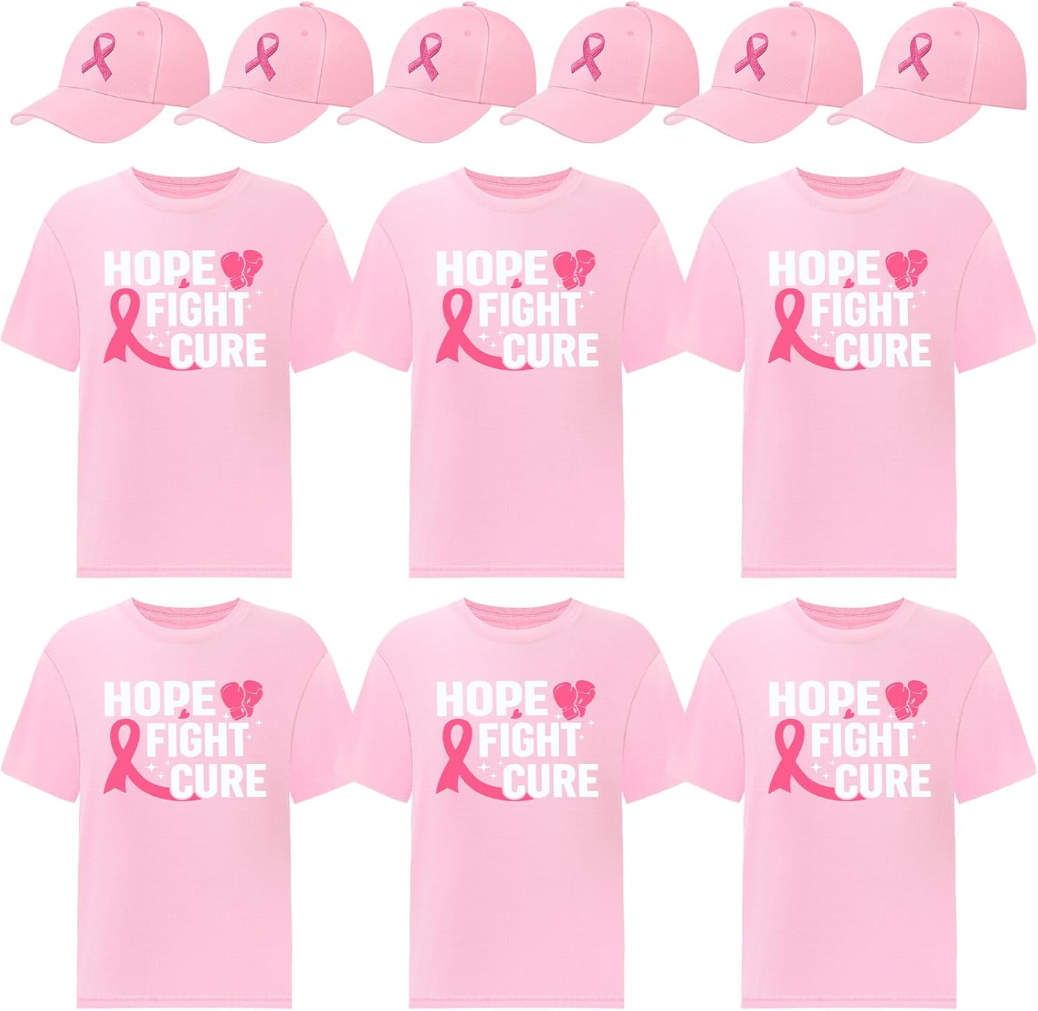 12 Pcs Breast Cancer Awareness Shirts and Hats for Women Pink Ribbon T-Shirt Breast Cancer Shirts Caps
