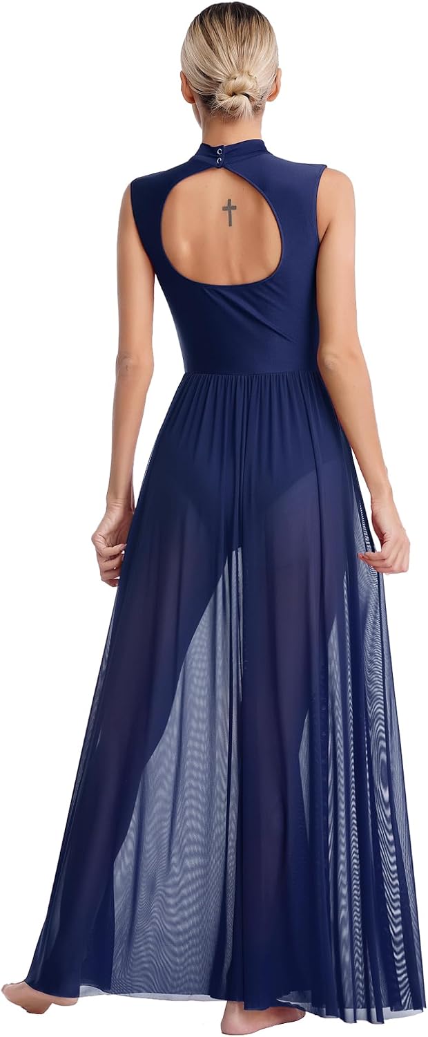 Hularka Women's Long Maxi Lyrical Dance Costume Twisted Overlay Modern Contemporary Ballet Dance Dress