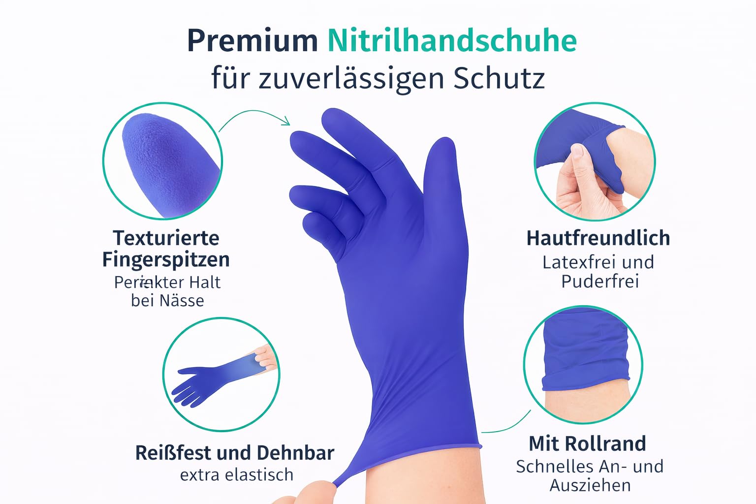 Guanti in nitrile blu senza polvere e senza lattice, usa e getta, resistenti agli strappi, guanti medici per la pulizia, la gastronomia, il tatuaggio e la casa (1000, M)