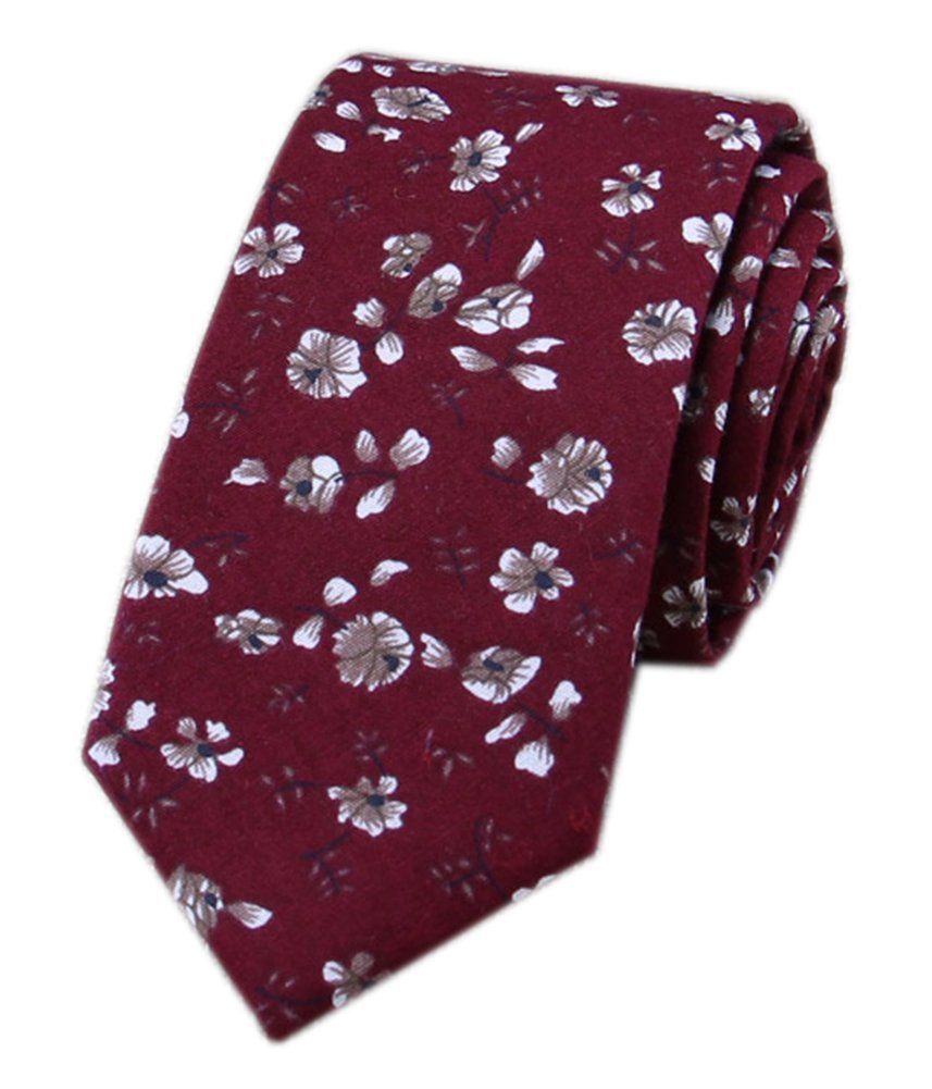 Secdtie Men's Skinny Tie Fashion Causal Cotton Floral Printed Linen Necktie