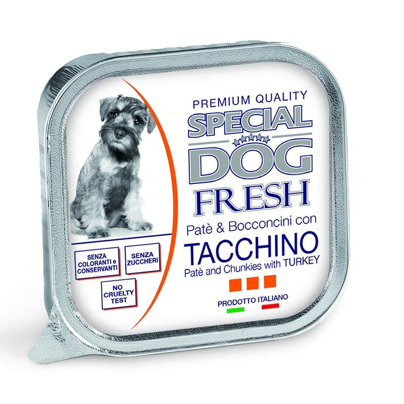 Monge Special Dog Fresh Paté e Bocconcini, umido senza coloranti,senza conservanti per cani di tutte le taglie gusto TACCHINO | 12 vaschette da 150 grammi l'una.