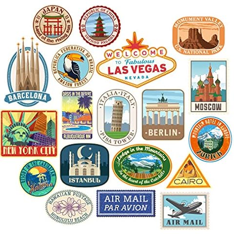 Luggage stickers 20x suitcase patches vintage travel labels retro vintage graffiti iphone car stickerbomb style vinyl decals door skateboard cafe fridge patches Cover