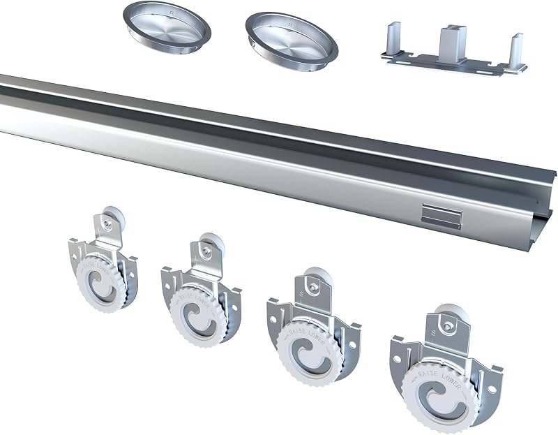 Bypass Sliding Door Track Hardware 96", Wardrobe Closet Door Steel Track Set, Easy to Install,Smoothly and Quietly, for 2 Door System