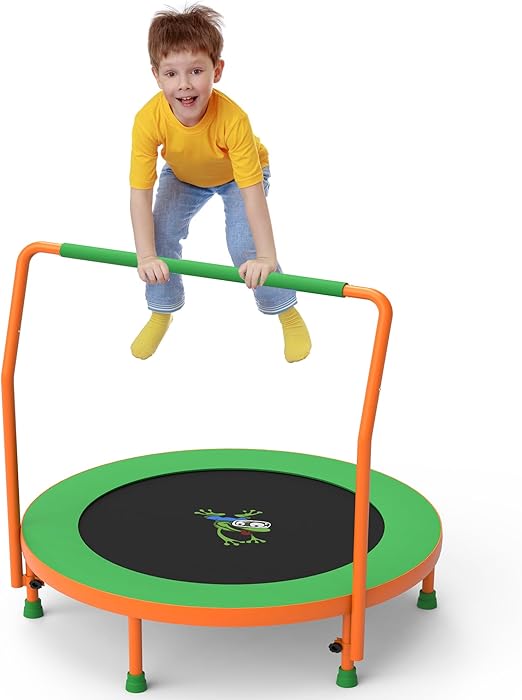 3FT Foldable Kids Trampoline, 36'' Indoor & Outdoor Mini Trampoline for Toddlers, Max Capacity 220 LBS, Adjustable Handlebar, Quiet & Safe Design