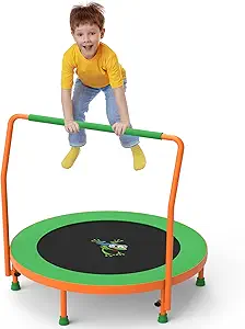 3FT Foldable Kids Trampoline, 36'' Indoor & Outdoor Mini Trampoline for Toddlers, Max Capacity 220 LBS, Adjustable Handlebar, Quiet & Safe Design