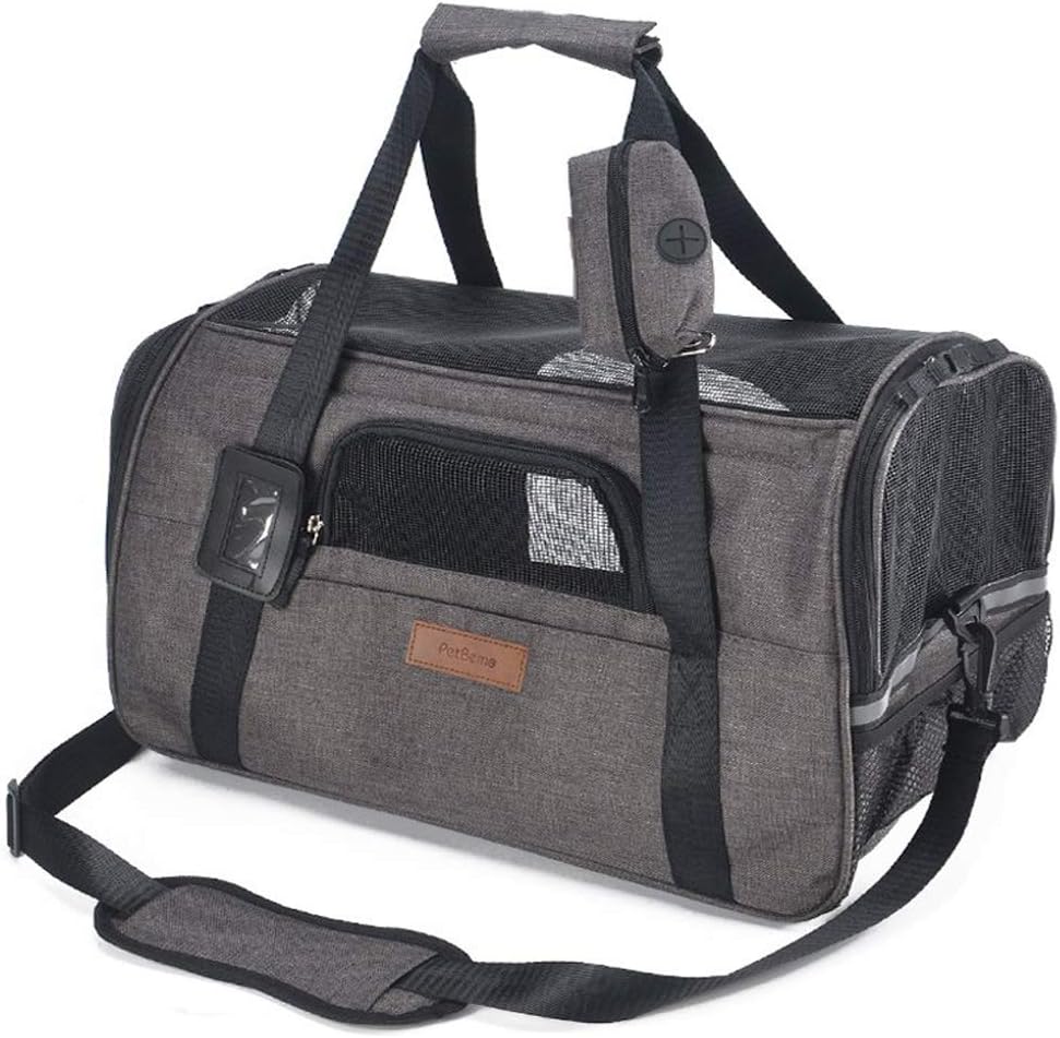 Airline Approved Soft Sided Pet Travel Carrier with Mesh Windows and Cushion Free Bonus Poop Bag Dispenser for Small Dogs and Cats
