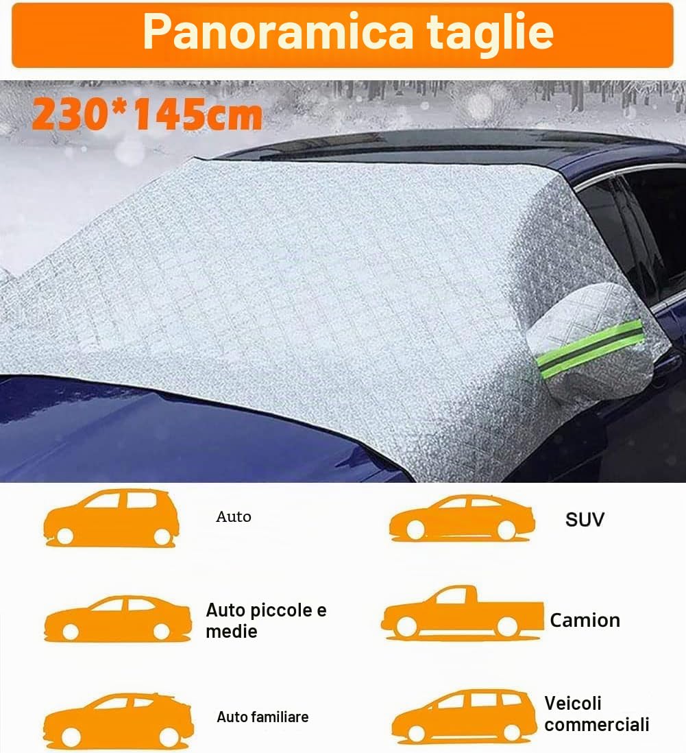 Copertura Parabrezza Auto Antighiaccio Impermeabile Anti UV Telo Protezione 230x145cm Argento
