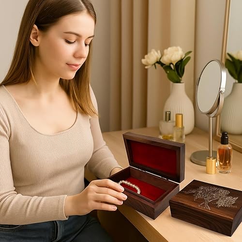 Miniatura 2 de collectiblesBuy Caja de madera hecha a mano con tapa con bisagras, recuerdo marrón, joyería sin terminar y manualidades, caja de almacenamiento