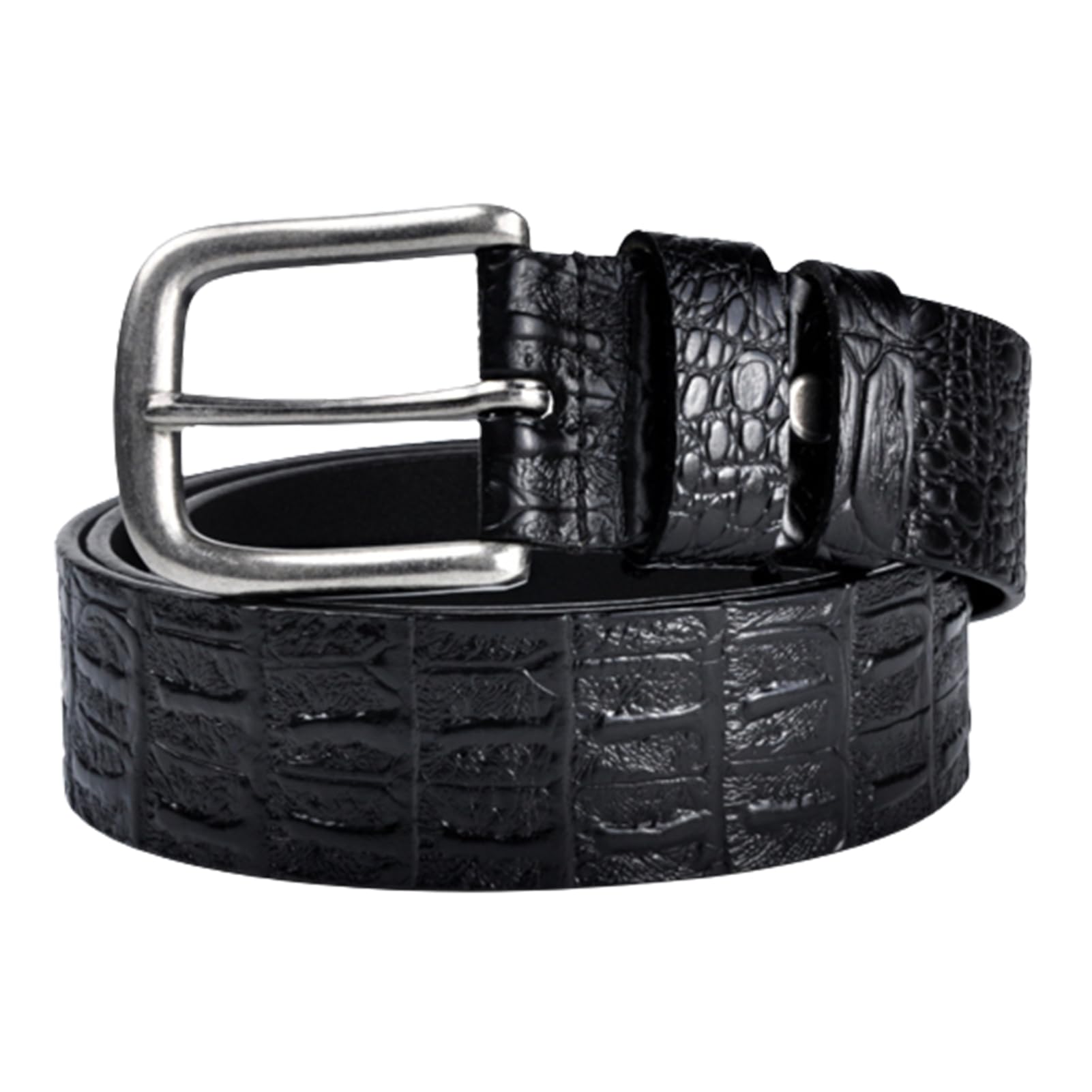 Mens Womens Crocodile Pattern Cowhide Cowboy Leather Belt Nickel Finish Buckle 1 1/2