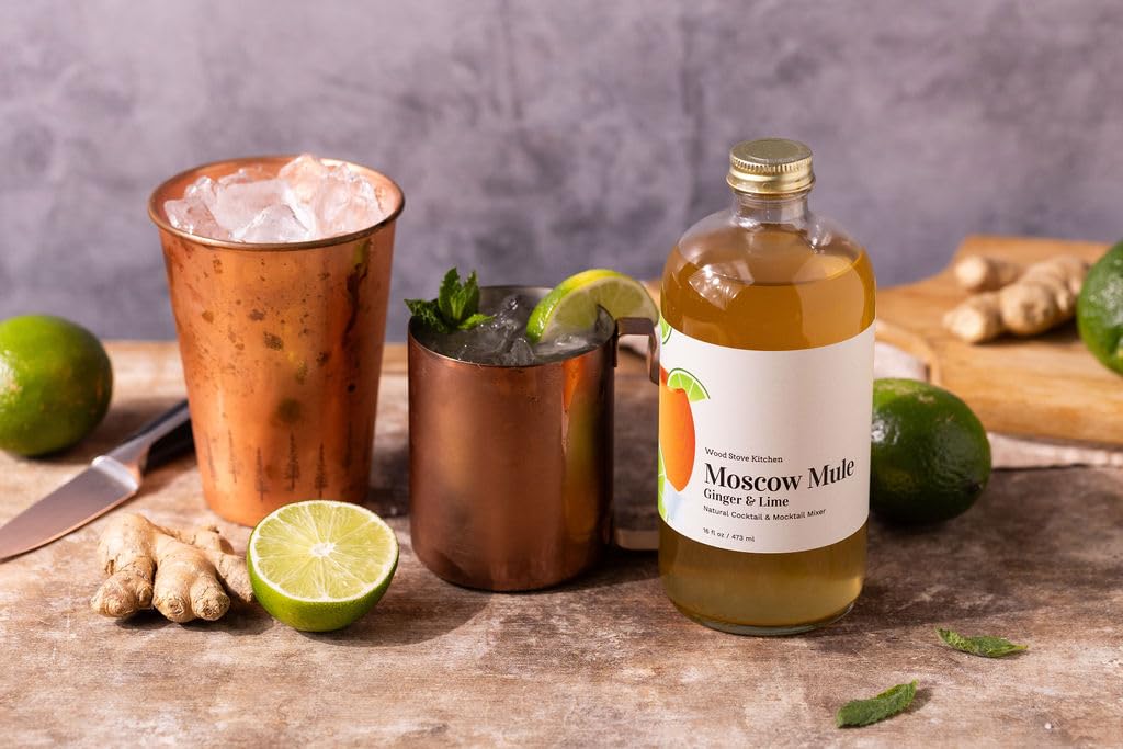 Wood Stove Kitchen - Moscow Mule Mix | Cocktail & Mocktail Mixer - Natural Craft Syrup with Tasty Flavors - Concentrated & Alcohol Free - Sweet & Tangy, Lime & Ginger, 16 oz.