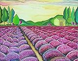  Pintura Original Lienzo al Óleo Paisaje Abstracto Moderno “CAMPO DE LAVANDA” por DOBOS, Cuadro para Decoración del Hogar, sala de estar, dormitorio, oficina, lista para colgar