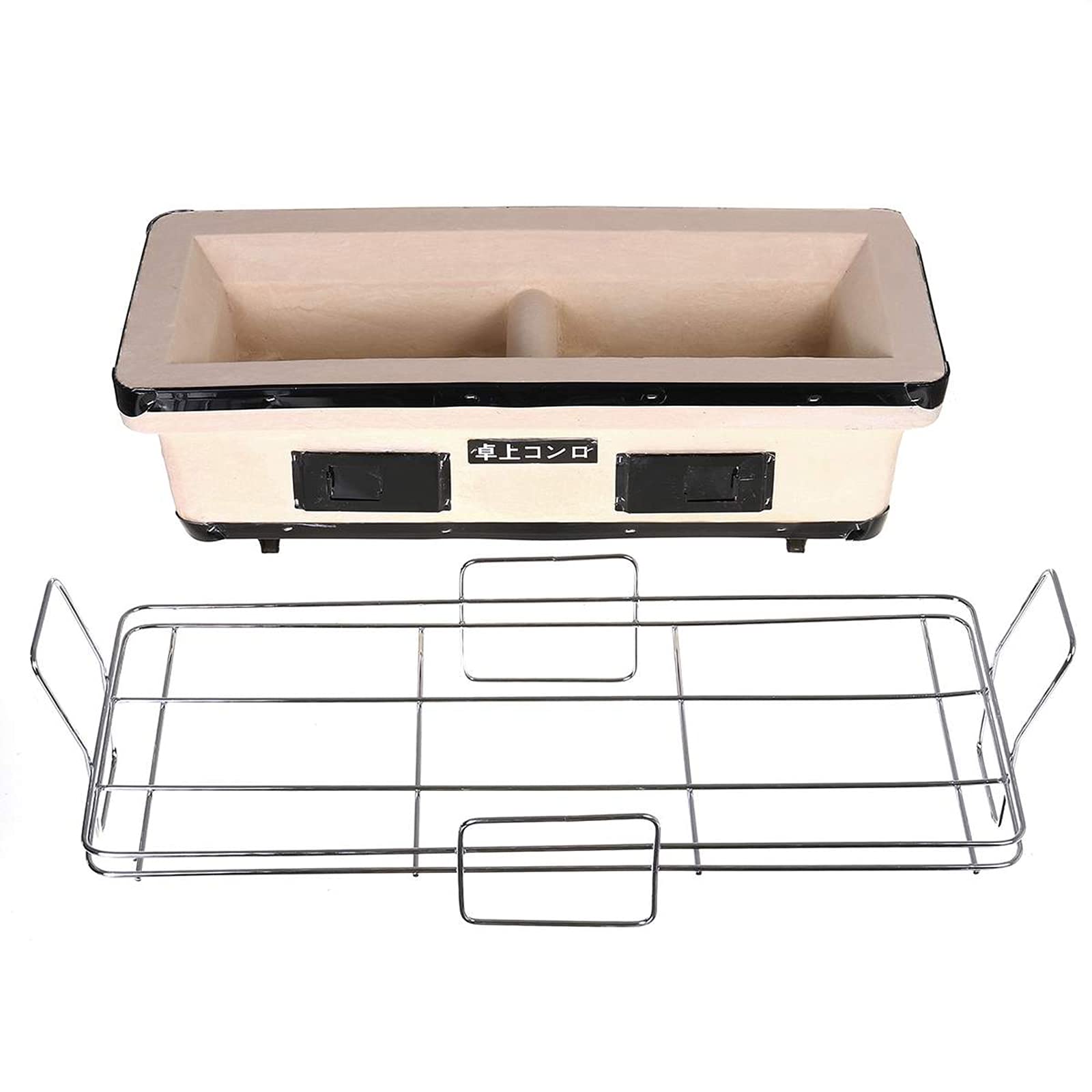TIM-LI Griglia Giapponese in Argilla Ceramica, Griglia da Tavolo/Griglia A Carbone Rettangolare Yakatori con Pinze per Alimenti per Cortile, Cucina All'aperto, Campeggio