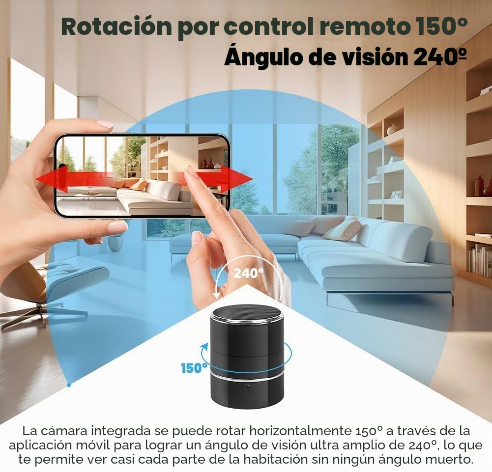 Dragonranee Cámara WiFi oculta espía con altavoz Bluetooth con ángulo de visión de 240°, cámara inalámbrica 4K, control de aplicación en vivo, detección remota de movimiento, cámara pequeña para