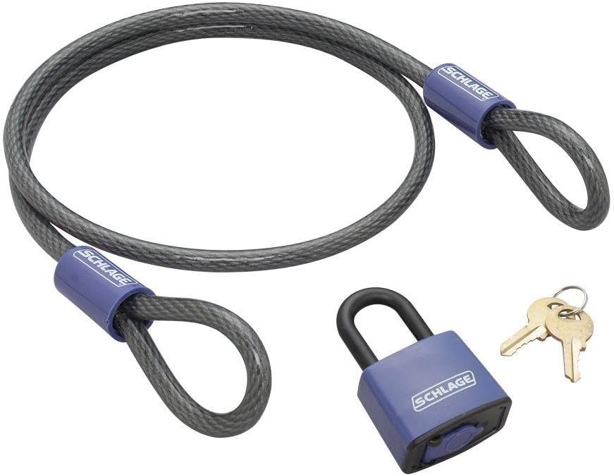 Schlage Weatherproof Key Padlock with Flexible 3/8" Steel Looped Security Cable