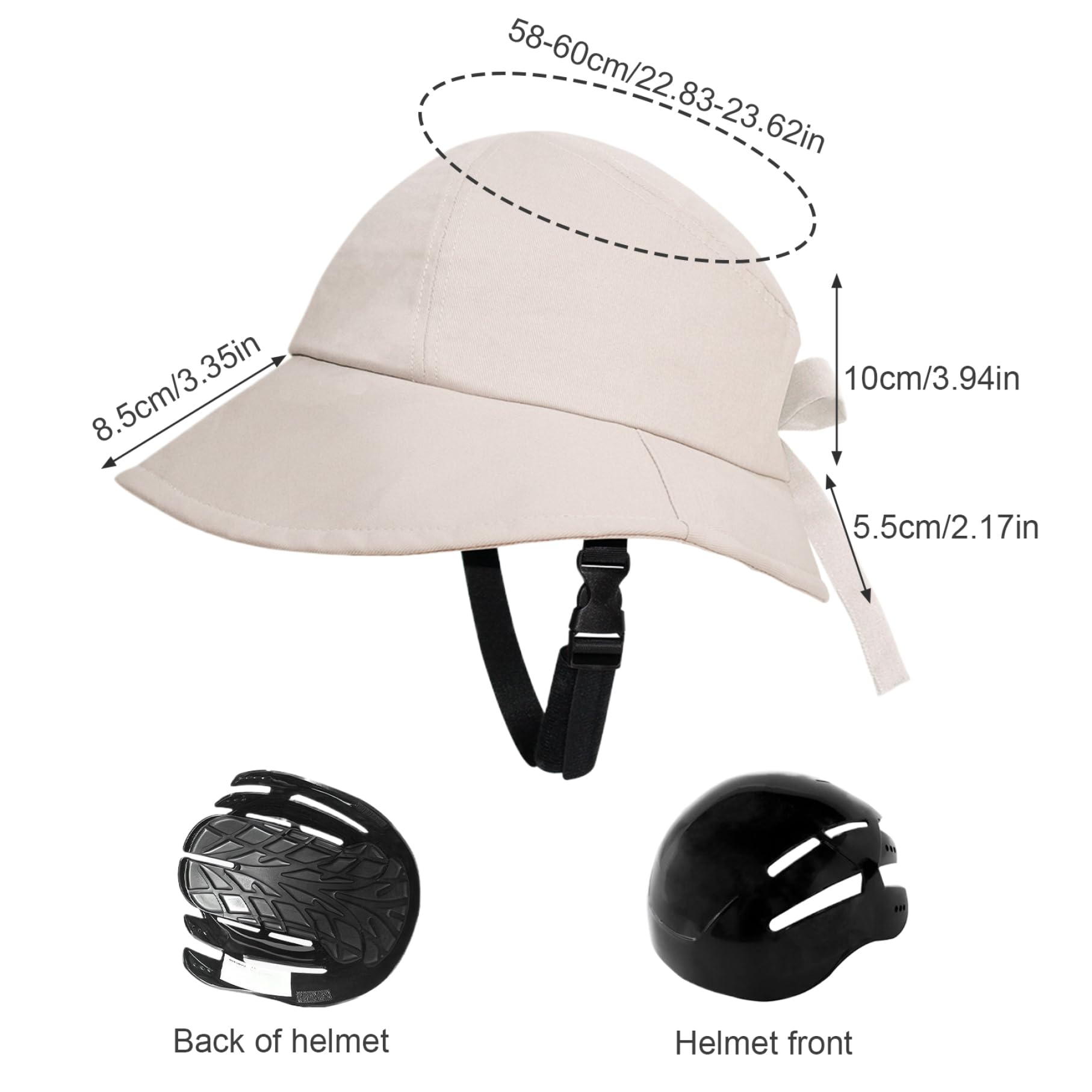 Casque Soleil à Large Bord Pour Femme – Beige, ABS/EVA, Tour De Tête 58-60 Cm, Réglable