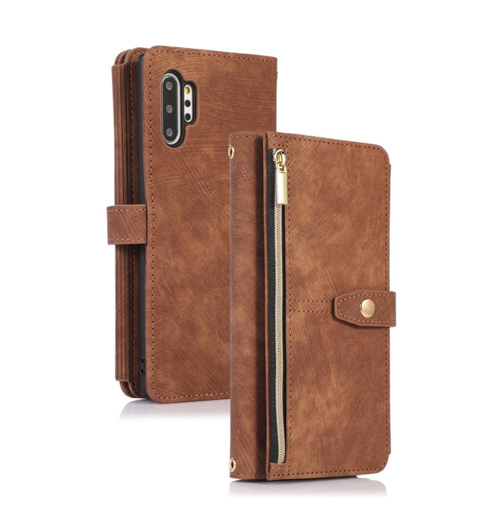 Coque portefeuille Samsung S10 marron avec étui cuir fermeture éclair et cordon - 7