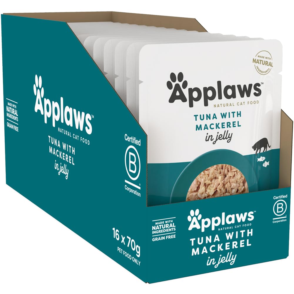 Applaws Natural Wet Cat Food Pouch, Tuna with Mackerel in Jelly - 16 x 70g