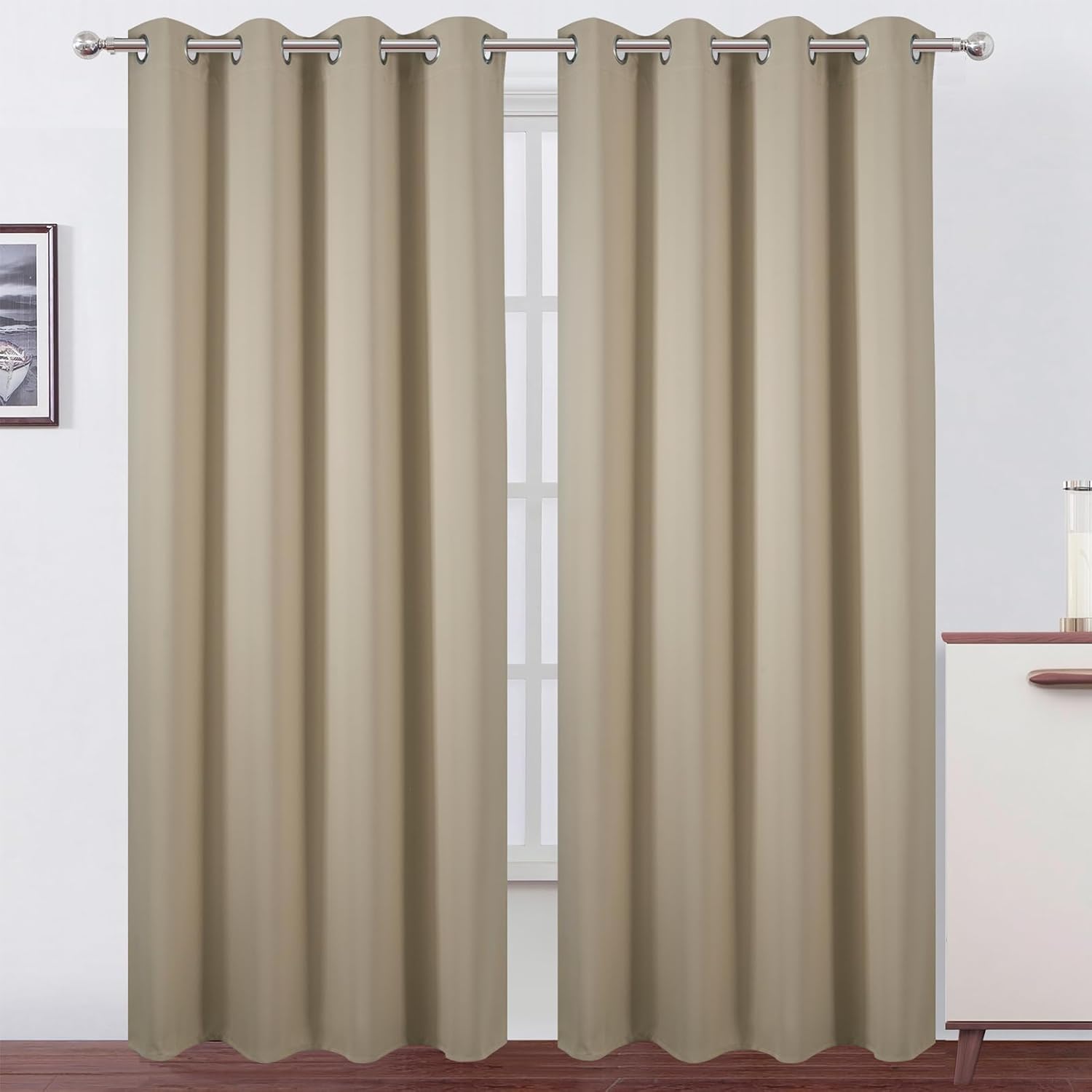 LEMOMO Blackout Curtains 52 x 90 Inch Long Beige Curtains Set of 2 Panels Room Darkening Curtains for Bedroom and Living Room