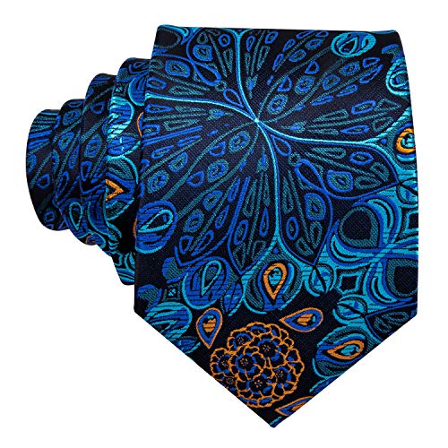 Image of Barry.Wang Flower Ties for Men Handkerchief Cufflinks Set Wedding Necktie Set Party