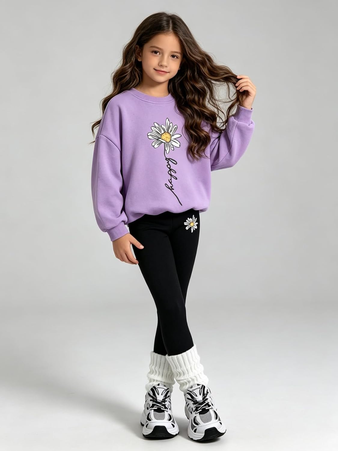 Size 6-10 Girls 2 Piece Outfits Daisy Print Long Sleeve Tops & Pant Set Clothes for Girl