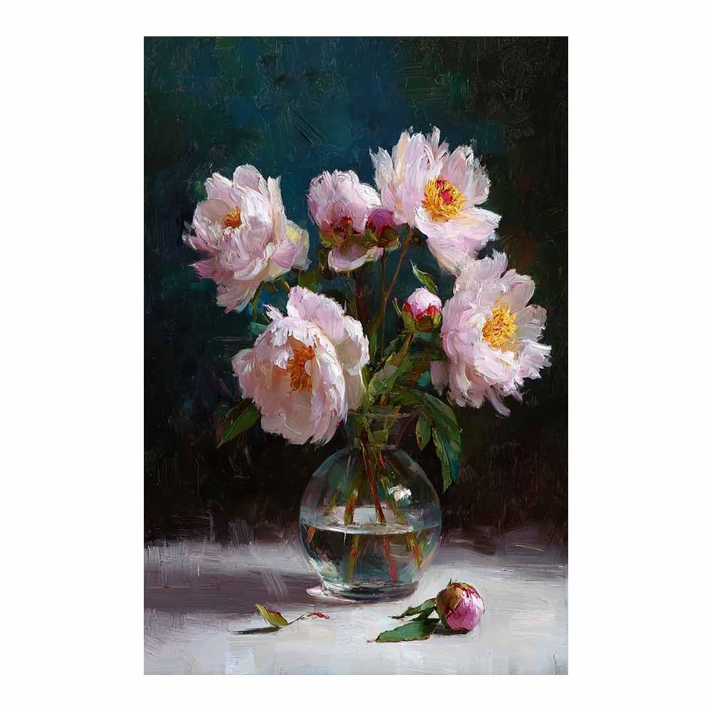 Xeniou Multicolor Flowers Canvas Peonies In Glass Vase Canvas Wall Art, For Bathroom Living Room Bedroom Office Kitchen(Multicolor)-80X120cm Unframed