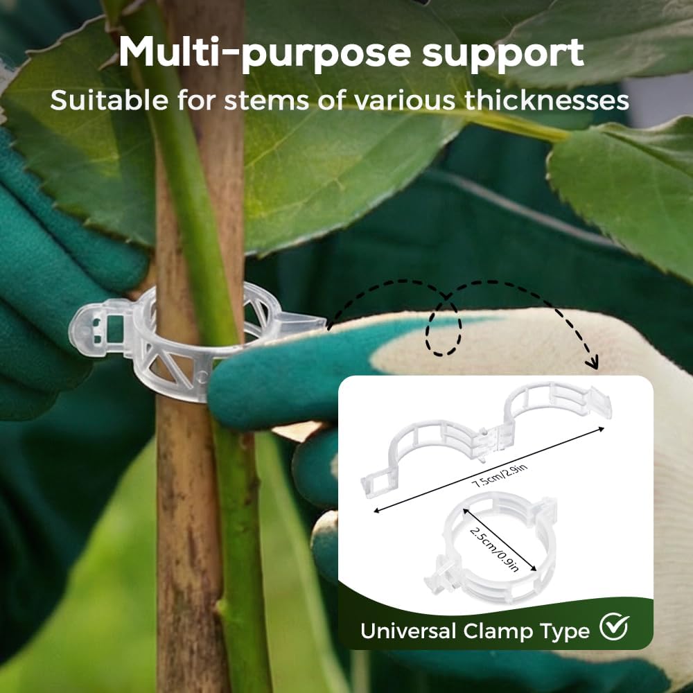 Plant Support Clips, 100/200/300PC Secured Plastic Plant Clip, Garden Clips for Climbing Plants, Plastic Trellis Clips Plant Support Clips Tomato Grape Vine Vegetables Plant Fixing Clips (200PC)