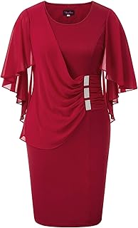 Women's Plus Size Chiffon Ruffle Flattering Cape Sleeve Bodycon Pencil Dress - Buy now