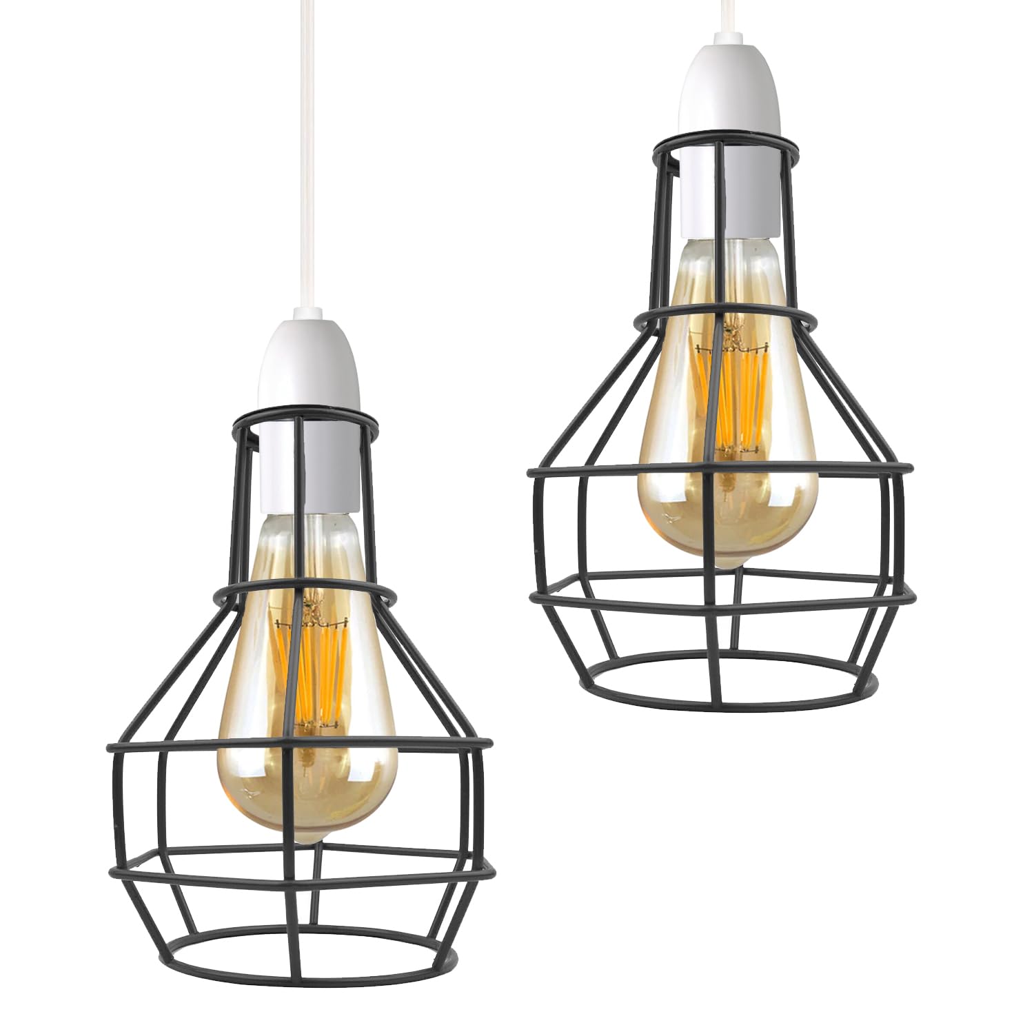 LEDSone Wire Basket Metal Pendant Lighting Ceiling Light Shade Brushed Brass 2Pack 10cm Industrial Hanging Lamp Cage E27 Easy Fit Lampshade Pendant Light Shade (Black - 15cm Shade) — image 1