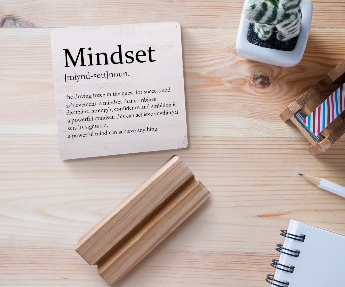 Mindset Definition Wood Plaque with Wooden Stand,Motivational Wooden Plaque Sign Desk Decor for Home Office Table Shelf Decorations - Image 4