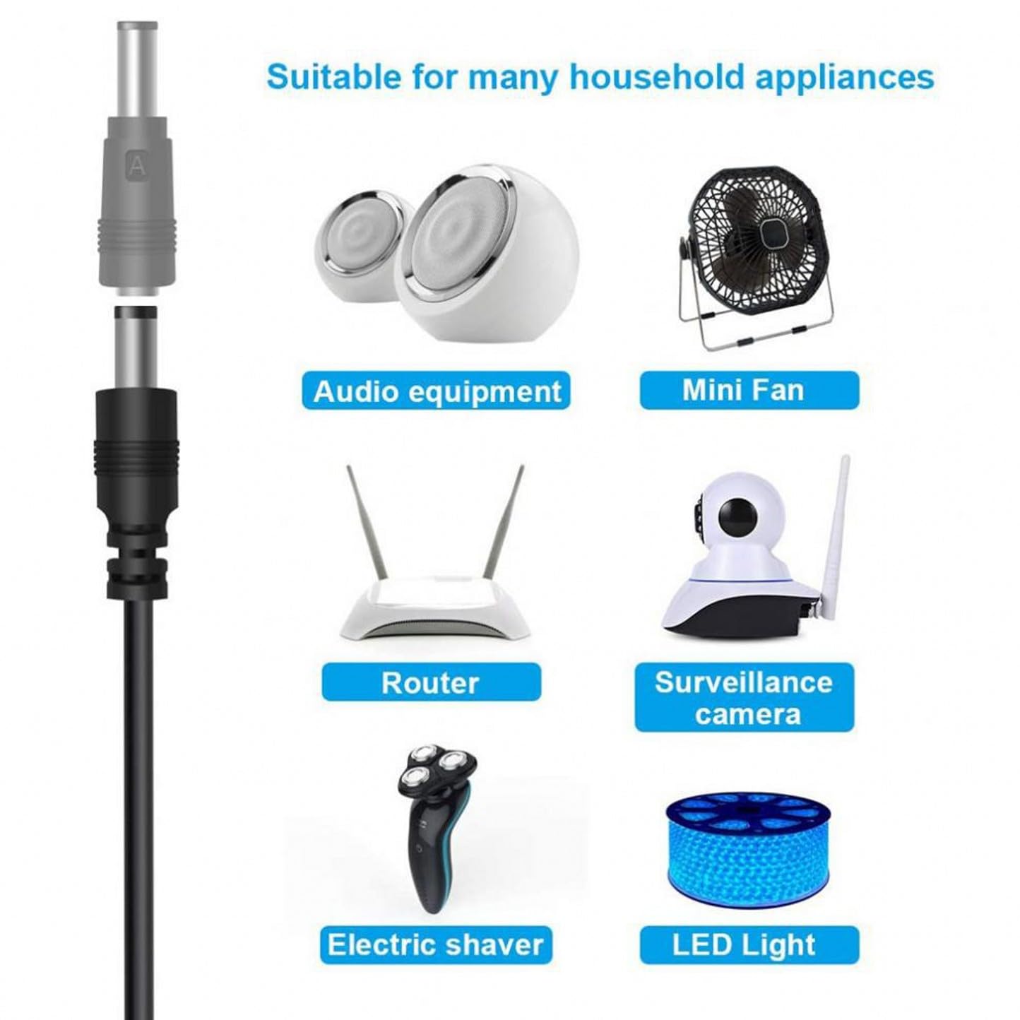 2 Pezzi Cavo USB, Spinotto Tondo, DC 5V, 5.5 x 2.1mm Connettore Universale, Adattatore USB per Alimentare Dispositivi Elettronici, Compatibile con LED Light, Router, Smart phone, 0.8 M