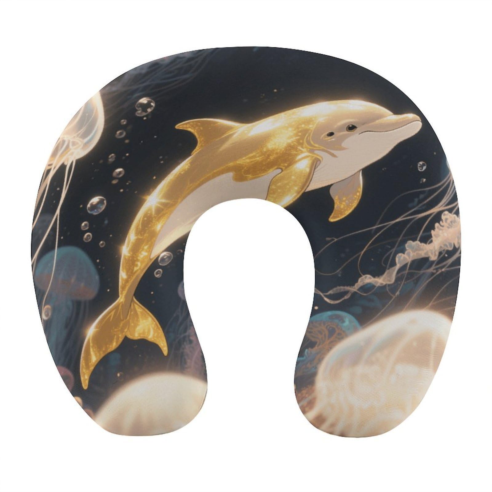 Btcowzrv Style Golden Dolphin U Shaped Neck Pillow Travel Pillows